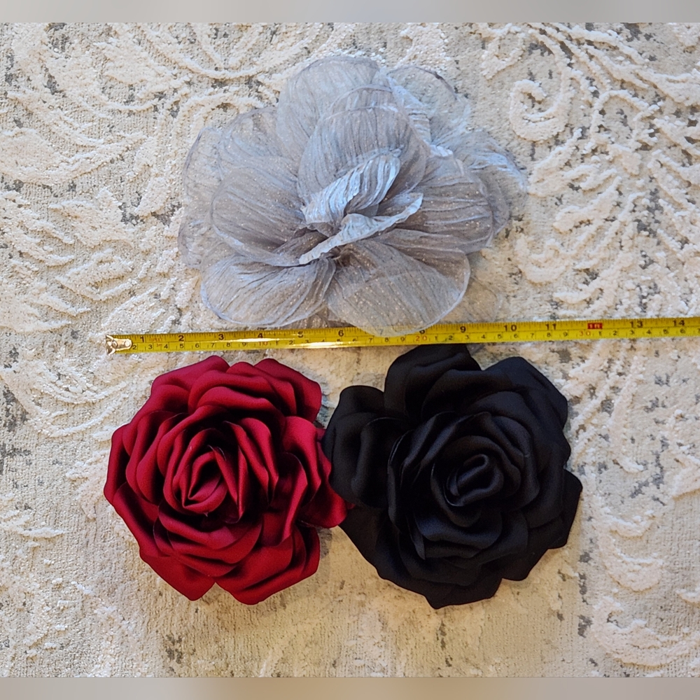 Bold Black Flower Brooch Pin Clip - Picture 5 of 16